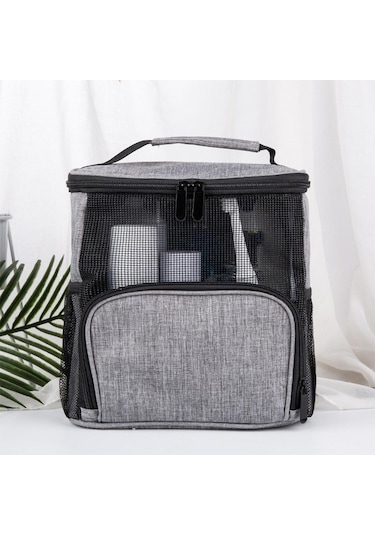 Suntek Seyahat Kozmetik Çantası Fermuar Asılı Örgü Kozmetik Tren Çantası Kadın Erkek Gri Çok Renkli