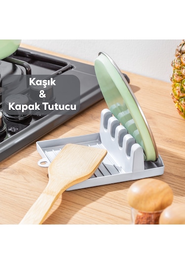 Porsima Org-85-1 Kaşık Ve Kapak Tutucu Kaşık Kepçe Altlığı Gri