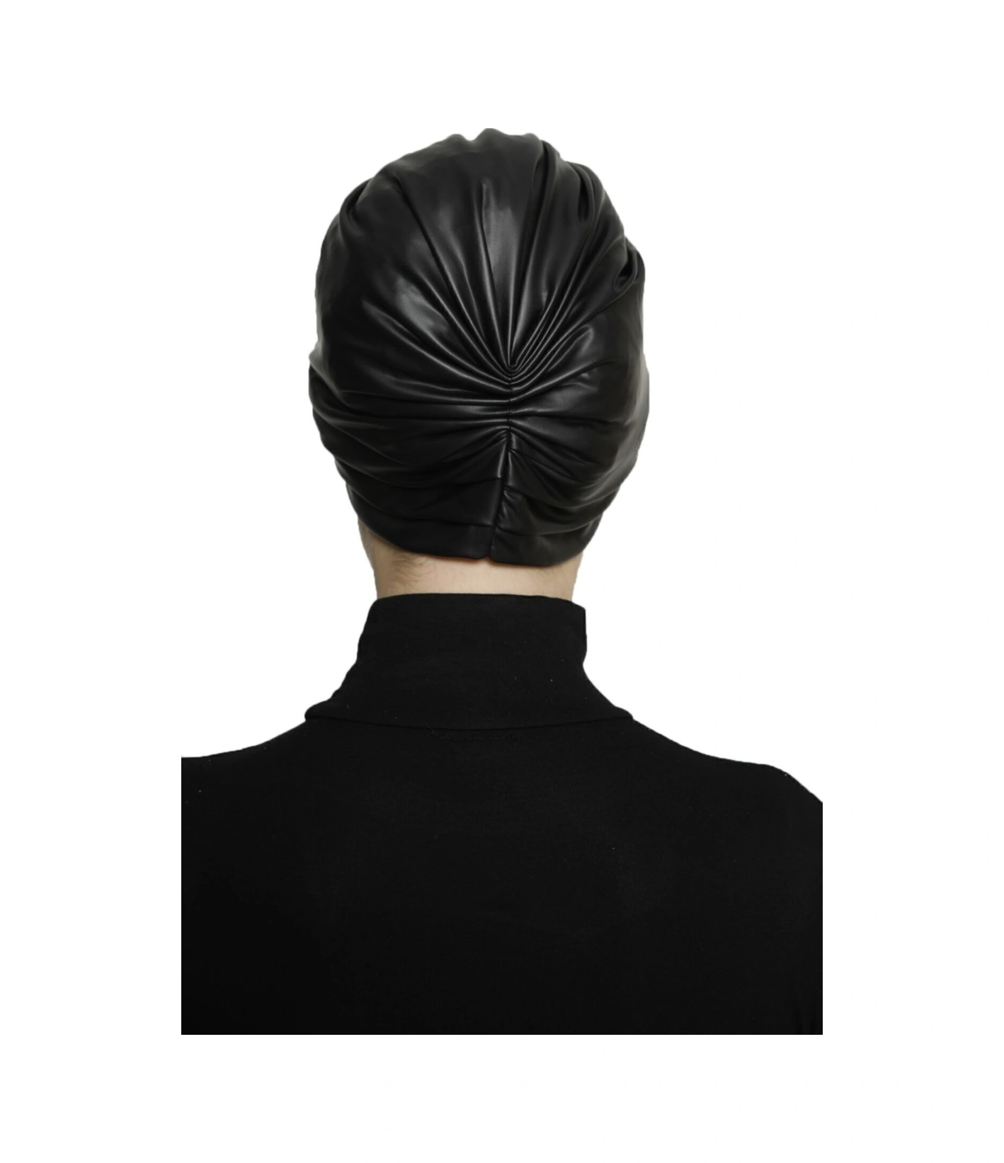 Üç Bantlı Deri Siyah Astarlı Hazır Türban Tesettür Bone Siyah