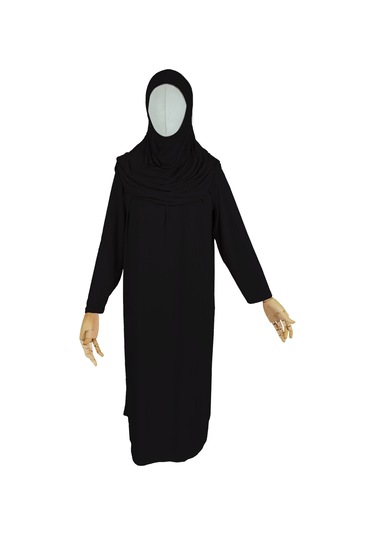 Pratik Tek Parça Organik Kız Çocuk Namaz Elbisesi Siyah