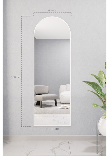 Dekoratif Ayna Oval Boy Ayna Duvar Aynası 180x60 Cm 180 X 60 Beyaz 18061806777 Beyaz