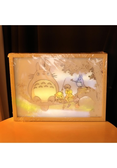 Totoro Usbli Led Işık Boyama Dekoratif Ahşap Çerçeve-2100 Çok Renkli