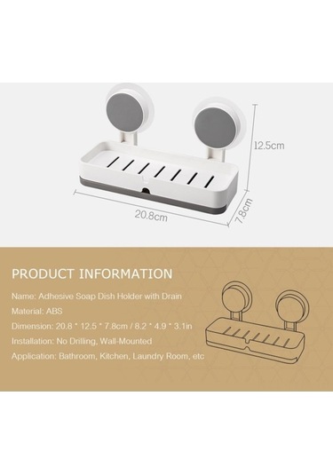 Pazly - Yapışkan Sabunluk Tutucu, Deliksiz, 6.6 Lbs Kapasite, Banyo/mutfak İçin Pratik Beyaz