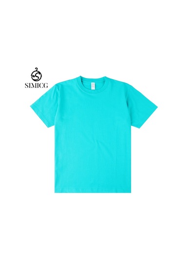 Yeni Japon Ağır Sıklet Düz Renkli Pamuklu Kısa Kollu Akuamarin Renk Aqua