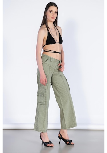 Bpf Normal Bel Wide Leg Kargo Pantolon-haki Haki