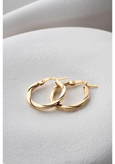 925 Ayar Gümüş 20 Mm Gold Kaplama Burgu Model Şarnel Küpe Gold