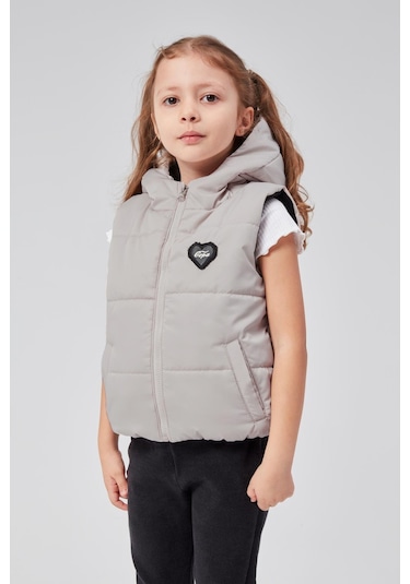 Benitto Kids Kapüşonlu Kız Çocuk Şişme Yelek 51307 Gri