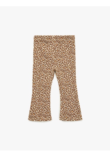 Koton Leopar Desenli Beli Lastikli Pamuklu İspanyol Paça Tayt Bej Desenli 6wmg40012ak Ekru Desenli