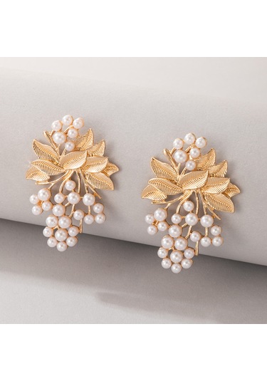 Geeksen Altın Renkli İnci Yaprak Küpe - Şık Ve Zarif Aksesuar Gold