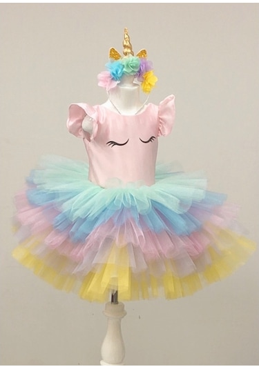 Unicorn Model Kız Çocuk Bebek Abiye Elbise Kostüm (369035771)
