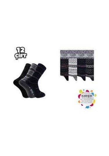 Kadın Çorap Karışık Renk Pamuklu Likralı 12 Adet Çok Renkli