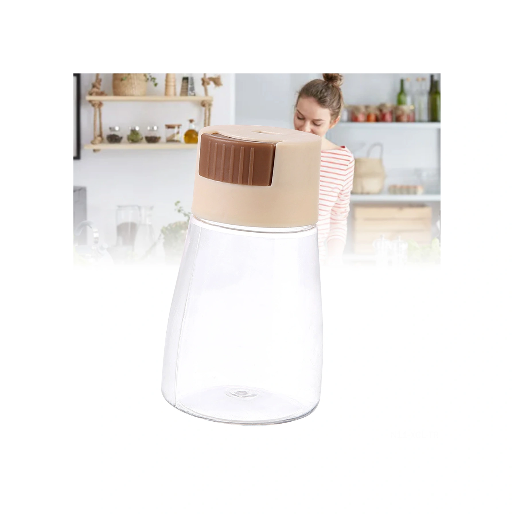 Konesam Plastik Mutfak Tuz Dispenseri - Basılı Toplamlı Dozaj Kontrolü İle Kolay Baharat Dağıtımı, Bej Renk Bej