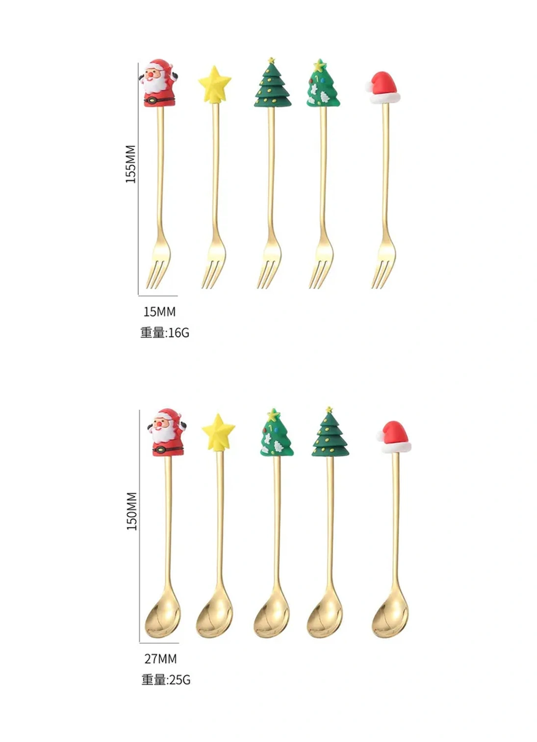 Dianziye Noel Güzellikli 6'lı Çatal-kaşık Seti, Paslanmaz Çelik 410, Kurutma Makinesine Uygun, Hediye Kutulu Tatlı Servisi Kırmızı