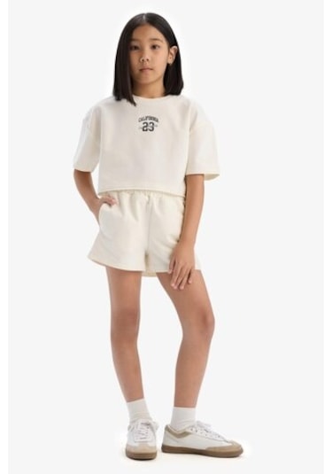 DeFacto Kız Çocuk 2'li Takım Baskılı Kısa Kollu Tişört Şort E0730A825SMER99 Ekru DeFacto Kız Çocuk 2'li Takım Baskılı Kısa Kollu Tişört Şort E0730A825SMER99 Ekru