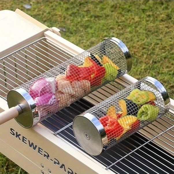 Trendooze 304 Paslanmaz Çelik Döner Izgara Sepeti, 360 Ayarlanabilir Yükseklik