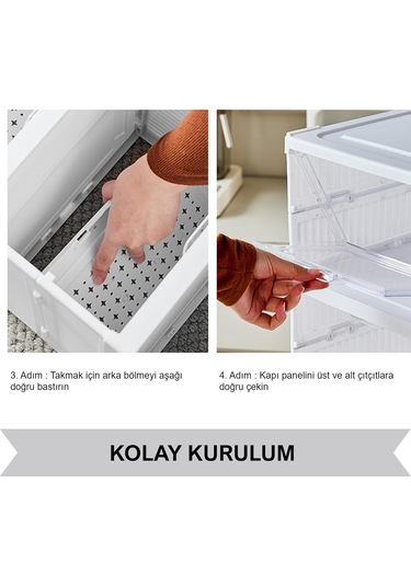 6 Katlı Kapaklı Katlanabilir Plastik Şeffaf Ayakkabı Dolabı Beyaz