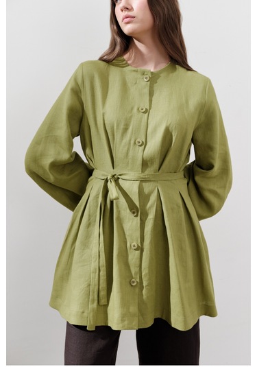 Keten Pensli Tunik Elma Yeşili Elma Yeşili