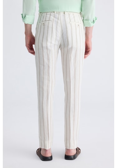 Twn Slim Fit Ekru Armürlü %100 Keten Jogger Pantolon 4ec03tl133242 E01