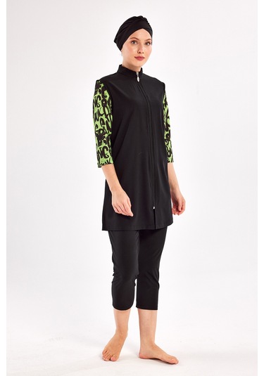 Uv Korumalı Spor Likra Truvakar Kol Yarı Kapalı Tesettür Mayo 1602 Siyah15 Siyah15