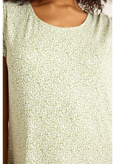 Dökümlü Rahat Kalıp Günlük Penye Kumaş Elbise Yeşil