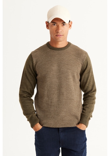 AC&Co / Altınyıldız Classics Erkek Haki-Bej Standart Fit Normal Kesim Bisiklet Yaka Petek Desenli Triko Haki AC&Co / Altınyıldız Classics Erkek Haki-Bej Standart Fit Normal Kesim Bisiklet Yaka Petek Desenli Triko Haki