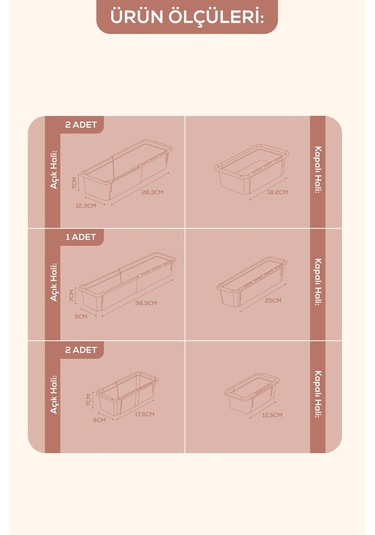 5'li Set Ayarlanabilir Çekmece Içi Düzenleyici Kutu Uzayıp Kısalabilen Organizer Seti 2a2b1c Krem