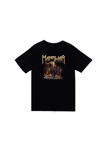 Unisex Siyah Manowar Baskılı Kısa Kollu T-shirt SIYAH