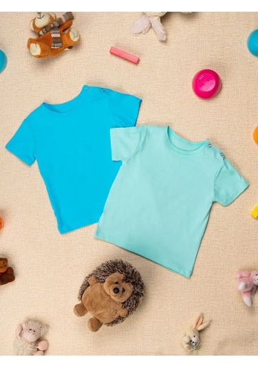 Chic Panda Çocuklar İçin Günlük Kullanım İçin Düğmeli Temel Tişört Seti 115429132 Açık Mavi