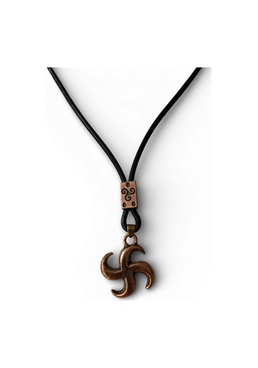 Bronz Güneş Çarkı Triskelion Kolye Siyah