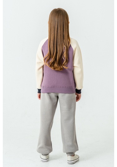 Kız Çocuk Calm Mood Baskılı 3 İplik Kalın Kışlık Eşofman Takımı Ak4209 Lila