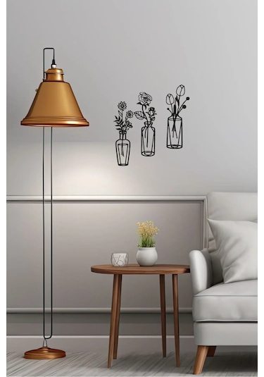 Vazo Çiçek Dekor Mdf Lazer Kesim 3'lü Duvar Tablosu 25x33 Cm