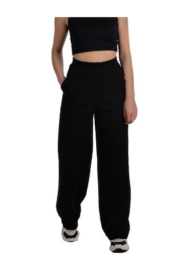 Kadın Siyah Yüksek Bel Bol Kesim Eşofman Altı Siyah