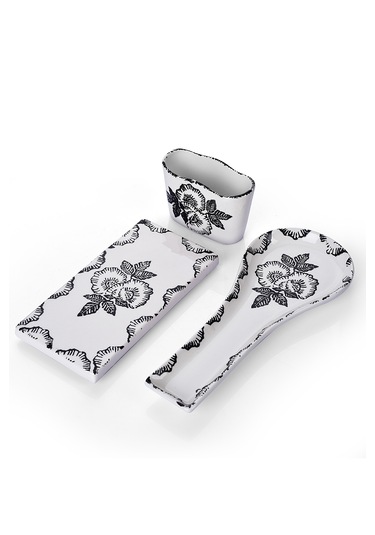 Piatti Naturali 3 Lü Mutfak Seti Black Rose Kaşık Altlığı Süngerlik Yağdanlık