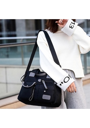 Ganzhoushop Tote Su Oxford Omuz Mumya Moda Kapasiteli Kanvas Günlük Geçirmez Çantası Çantası Çanta Çanta Büyük Black Bayan Ph Siyah