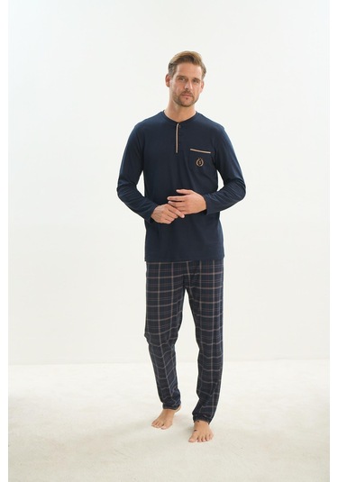 Erkek Uzun Kol Lacivert Pijama Takım C7t3n5o9 001