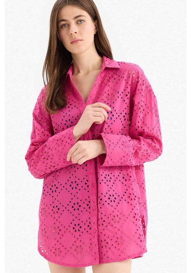 DeFacto Regular Fit Pamuklu Brode Plaj Gömleği-Fall in Love C0506AX25SMPN615