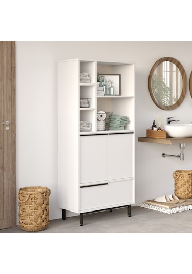 Robin Home Lidya Banyo Dolabı Çok Amaçlı Dolap 3 Kapaklı Metal Ay Beyaz