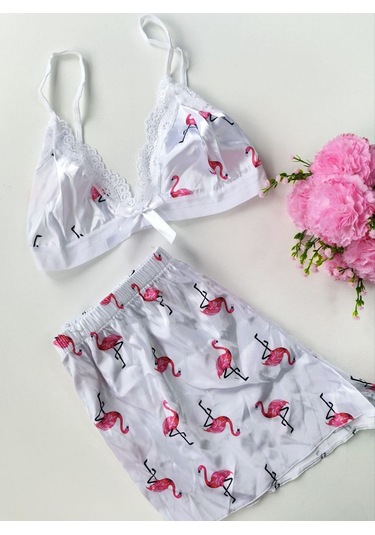 Şortlu Sexy Filamingolu Takım Çok Renkli