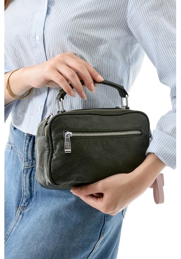 Vegan Deri Kadın Postacı Çanta 21 15 Cm Yıkama Suni Deri Omuz Çantası Çapraz Askılı Çanta Yeşil