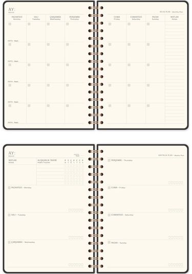 A5 Spiralli Süresiz Planlayıcı Ajanda - Füme Füme