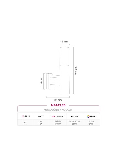 Nevo Tek Yönlü Iç Mekan Aplik Na142,20 Siyah