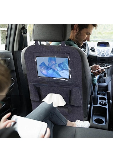 Glanz Araç Koltuk Arkası Organizer Koyu Gri Oto Tablet Telefon Tutucu Araba İçi Düzenleyici