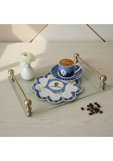 2 Adet Mavi Pip Studio Uyumlu Nakışlı Kuş Detaylı Kokteyl Sunum Peçetesi Çok Renkli