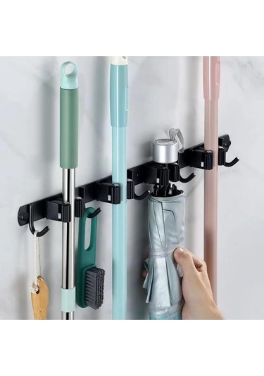 Novahub Çok Amaçlı Kancalar Duvara Monte Banyo Organizatör Süpürge Tutucu 6 Adet Siyah Kancalı Askılık Siyah