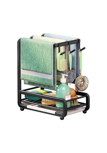 Novahub Mutfak Lavabo Sepeti Organizatörü, Karbon Çelik, Duvara Monte/tezgah Üstü, Havlu Askısı, Sünger Tutucu, Damla Tepsisi, Mutfak Organizasyonu, Sabun Fırçası Bez Askısı, Siyah Siyah