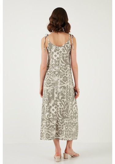 Lela Regular Fit Ip Askılı Uzun Bayan Elbise 5865732 Ekru-Olive