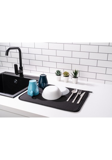 1 Adet Bulaşık Matı Süper Emici Bulaşık Kurutma Matı 45x36cm Tezgah Üstü Bulaşık Matı Yumuşak Doku Siyah