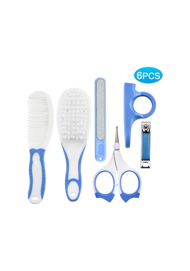Xindoker Bebek Bakımı 6'lı Set: Tırnak Kırıcı, Tarak, Fırça, Gümüş, Kesici - Mavi - Güvenli Abs Malzeme