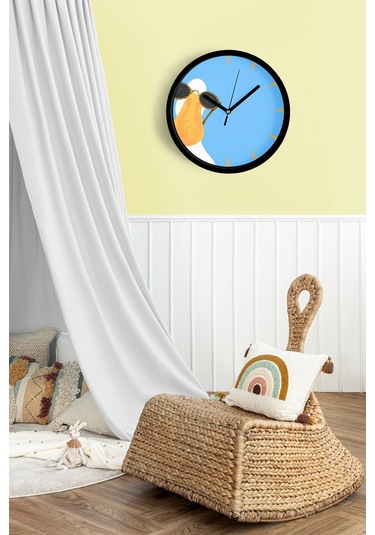 Sevimli Kaz / Ördek Modern Duvar Saati - Çocuk Odası Duvar Saati - 30cm - Önü Camlı Siyah Kasa-jh1085 Siyah