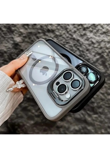 İphone 16 Pro Max Uyumlu Kılıf Klon Stantlı + Lens Korumalı Magsafe Telefon Kılıfı Bronz